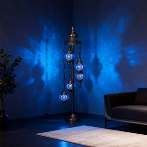 5-Globe Turkish Mosaic Floor Lamp (Blue)