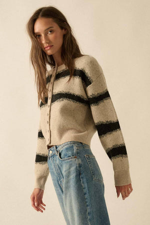 Striped Jacquard-Knit Button-Front Cardigan
