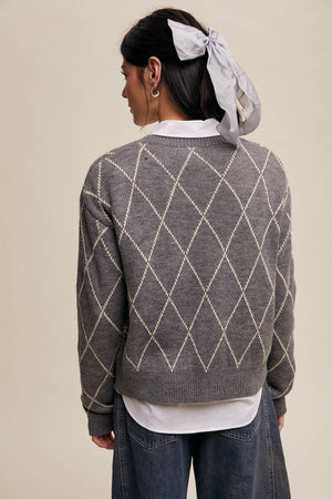 Argyle Bow Detail Knit Cardigan