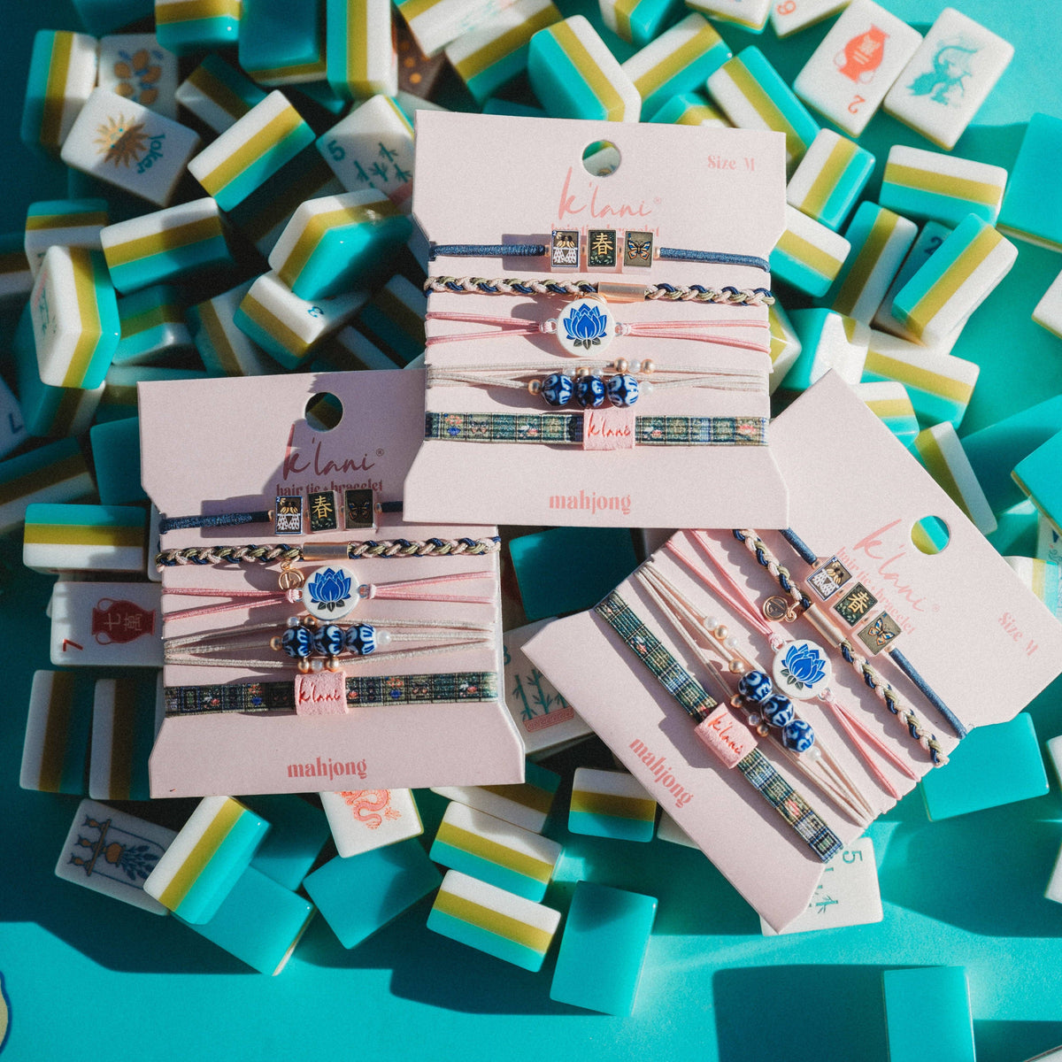 Mahjong Hair Tie Bracelet Set – Pink, Green & Blue