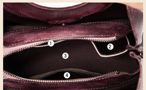 Gradient Leather Handbag with Wooden Handle and Strap