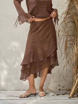 POLKA DOT TIERD UNBALANCE HEM SKIRT