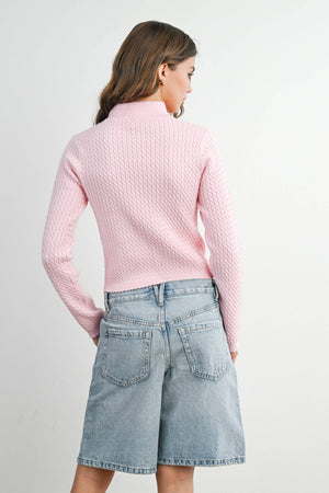 Zip Up Long Sleeve Mock Neck Cardigan