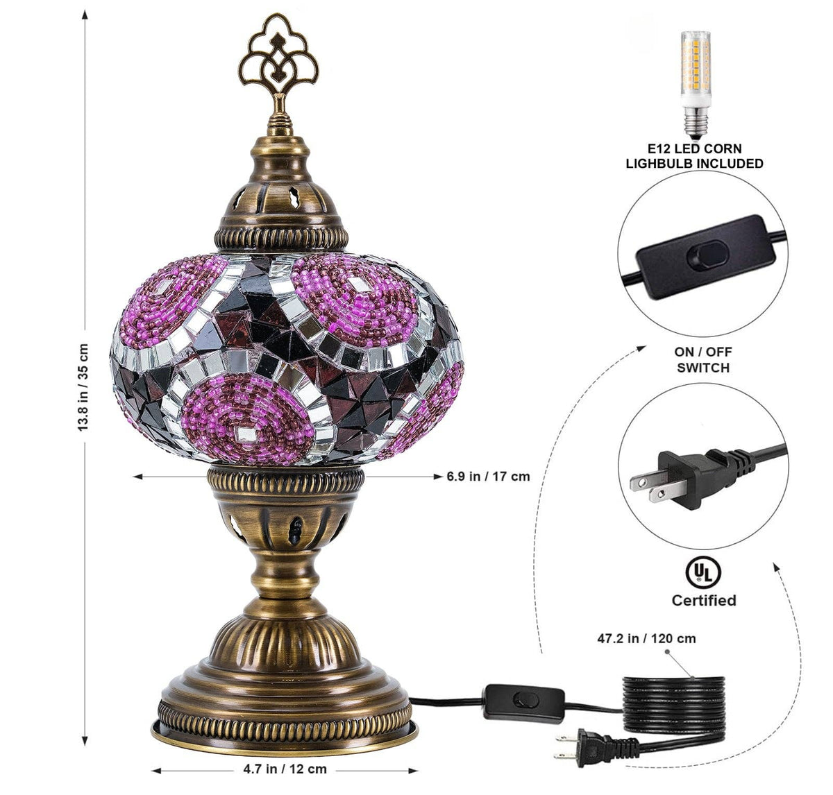 Turkish Mosaic Table Lamp (Purple)