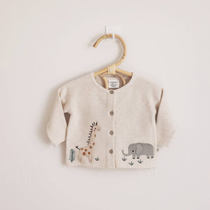 Animal Safari Embroidered Organic Baby Cardigan