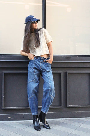 RELAXED TAPERED HIGH RISE BARREL JEANS