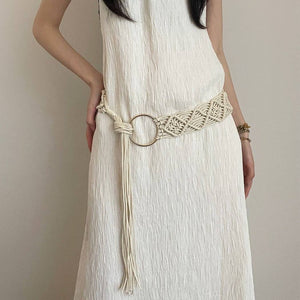 Beige Boho Braided Belt