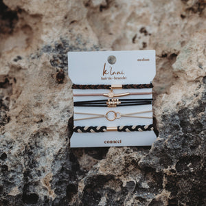 Connect Hair Tie Bracelet Set – Black, Cream & Gold