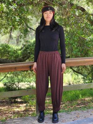 BOTTOM GATHER PANT JERSEY BROWN