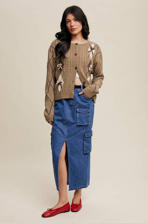 Argyle Bow Detail Knit Cardigan