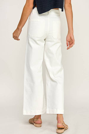 Front Flap Pocket Wide Leg Jeans (White)
