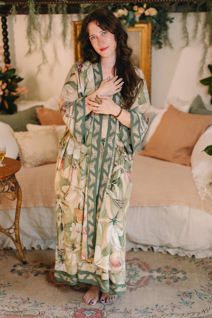 Fleur De Soleil Opera Duster Kimono Robe w/ Florals
