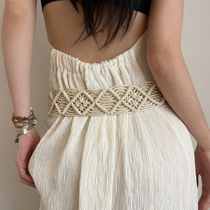 Beige Boho Braided Belt