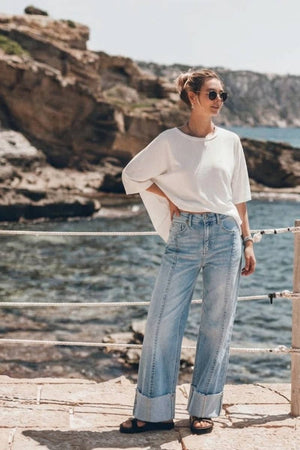 Adjustable Inseam Mid-Rise Wide Leg Jeans