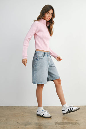Zip Up Long Sleeve Mock Neck Cardigan