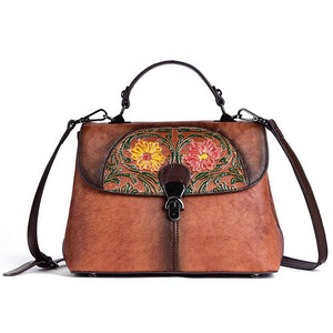 Solid Color Floral Embossed Messenger Bag