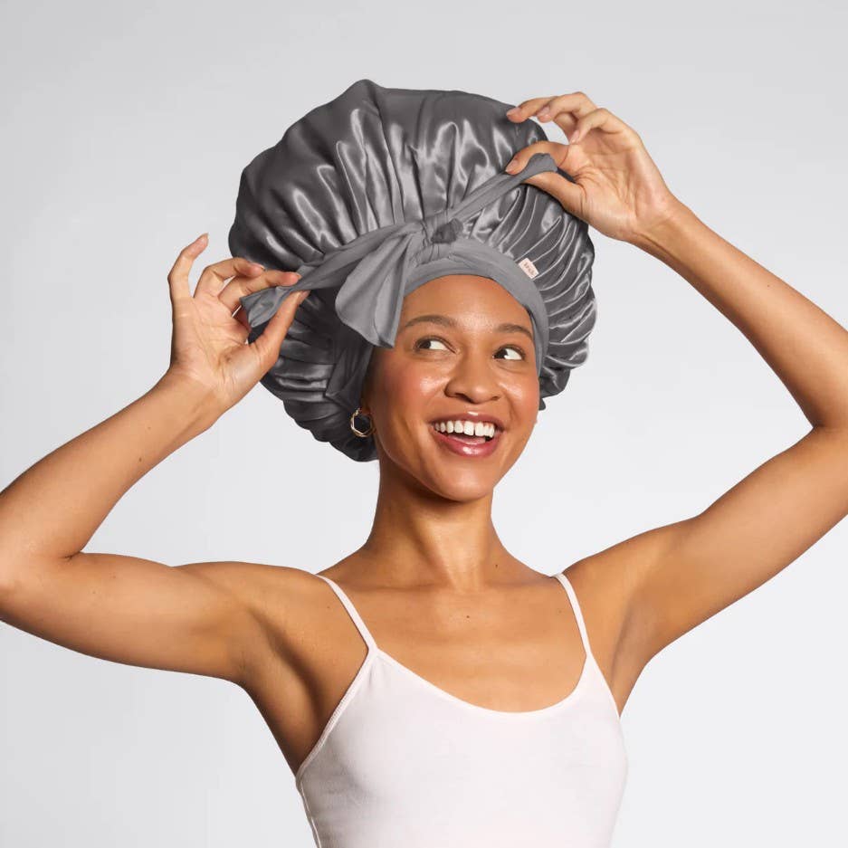 Adjustable Oversized Satin Bonnet – Charcoal