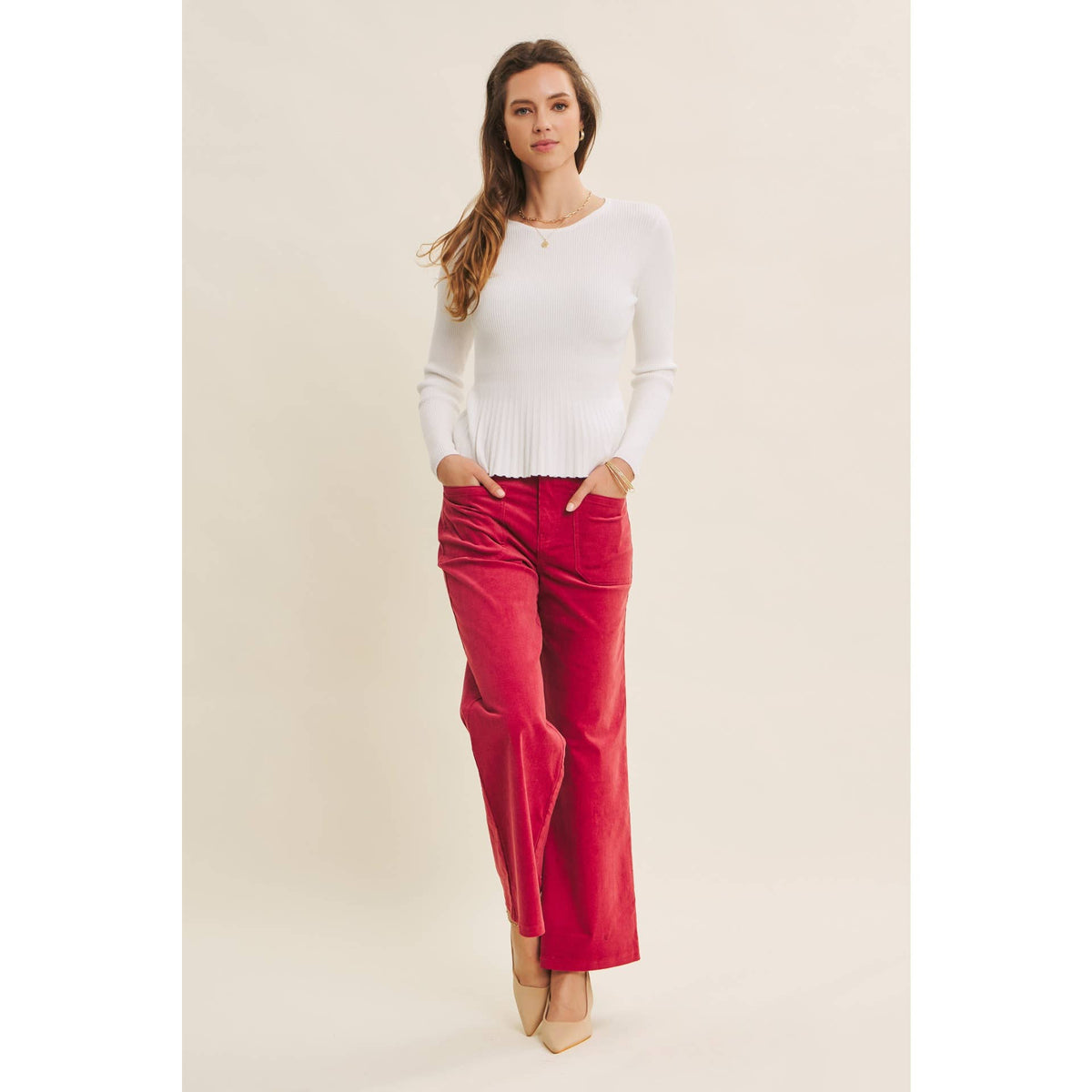 Ribbed Peplum Sweater Top