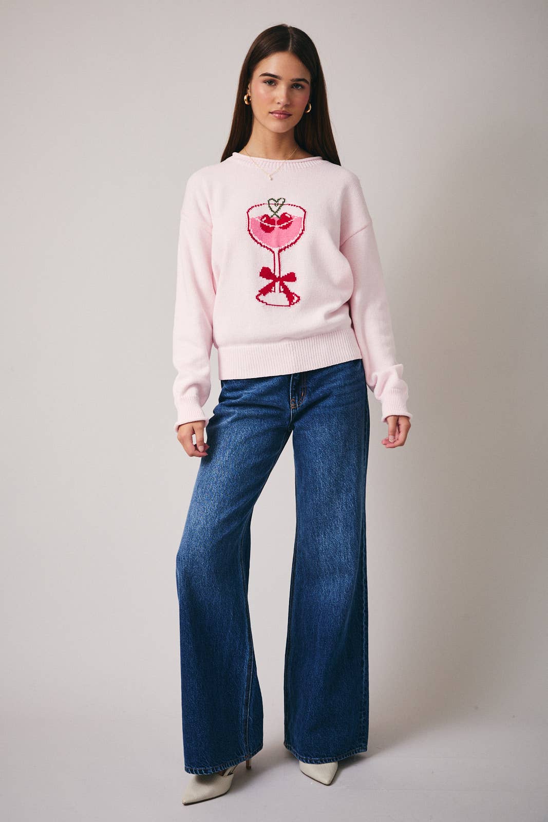 "Heart Martini" Roll-Up Neck Graphic Sweater