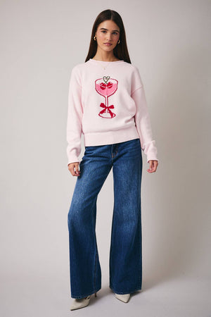 "Heart Martini" Roll-Up Neck Graphic Sweater