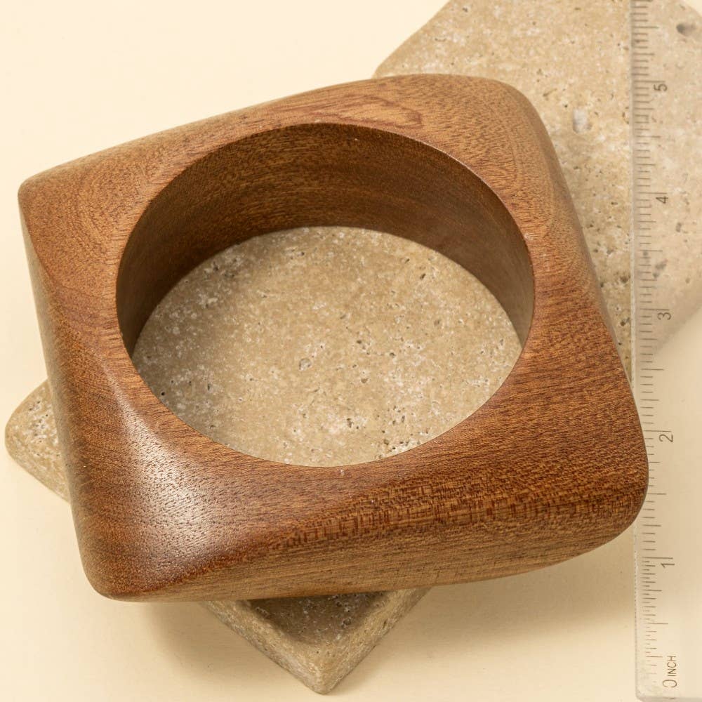Large Wood Square Shape Bangle Bracelet