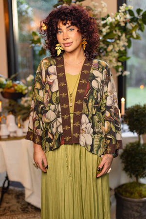 Fleur De Lune Pixie Duster Crop Kimono w/ Florals & Bees