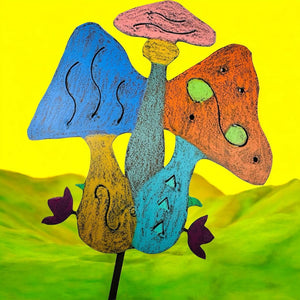 Metal Mushrooms Plant Stake