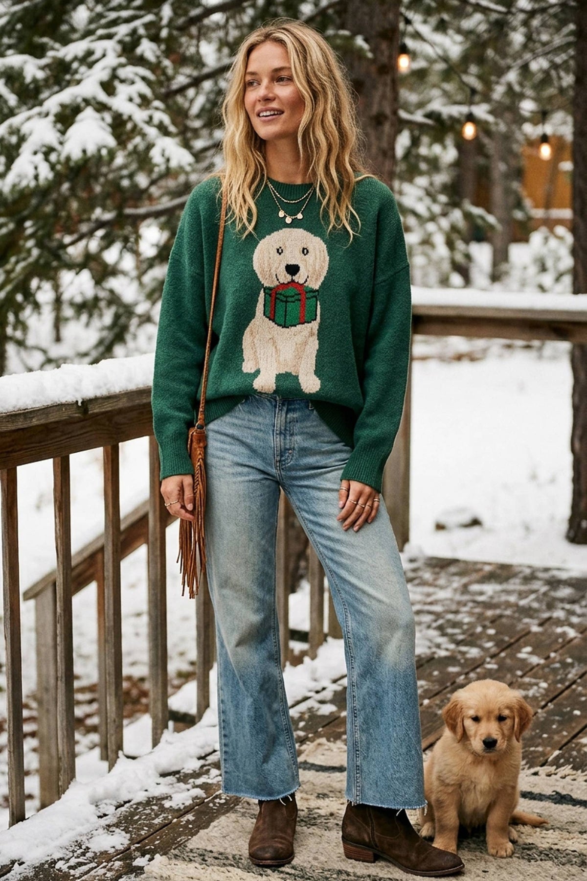 Christmas Puppy Graphic Oversized Knit Sweater