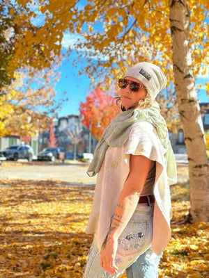 Upcycled Sweater Slouch Beanie, Oatmeal