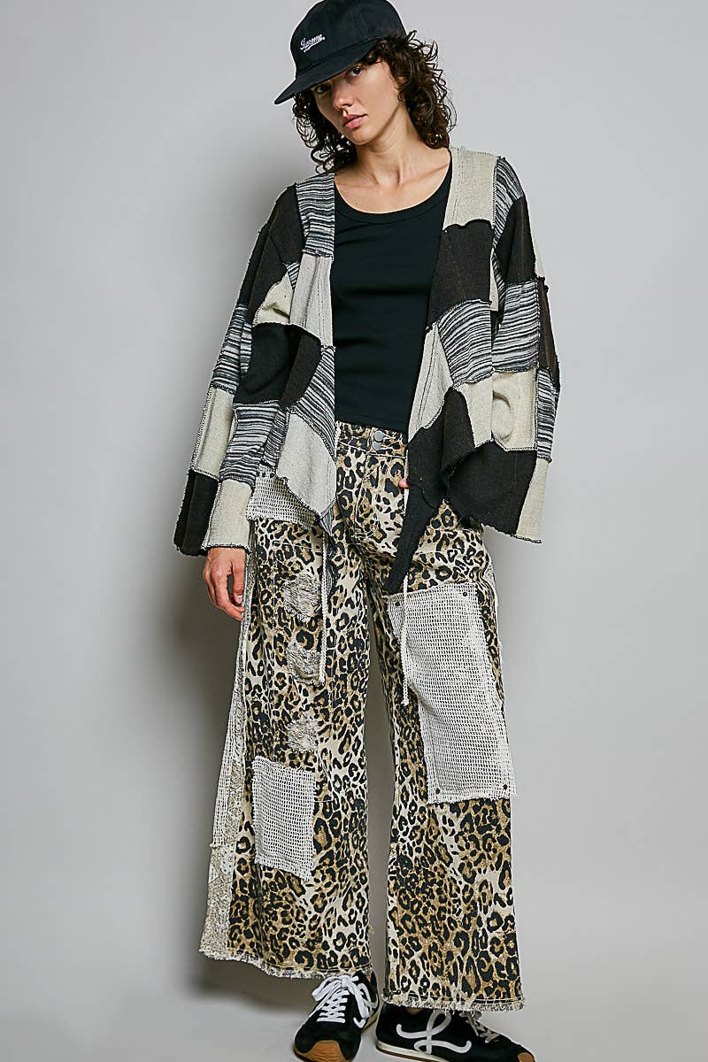 Cropped Patchwork Open-Front Cardigan