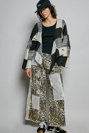 Cropped Patchwork Open-Front Cardigan