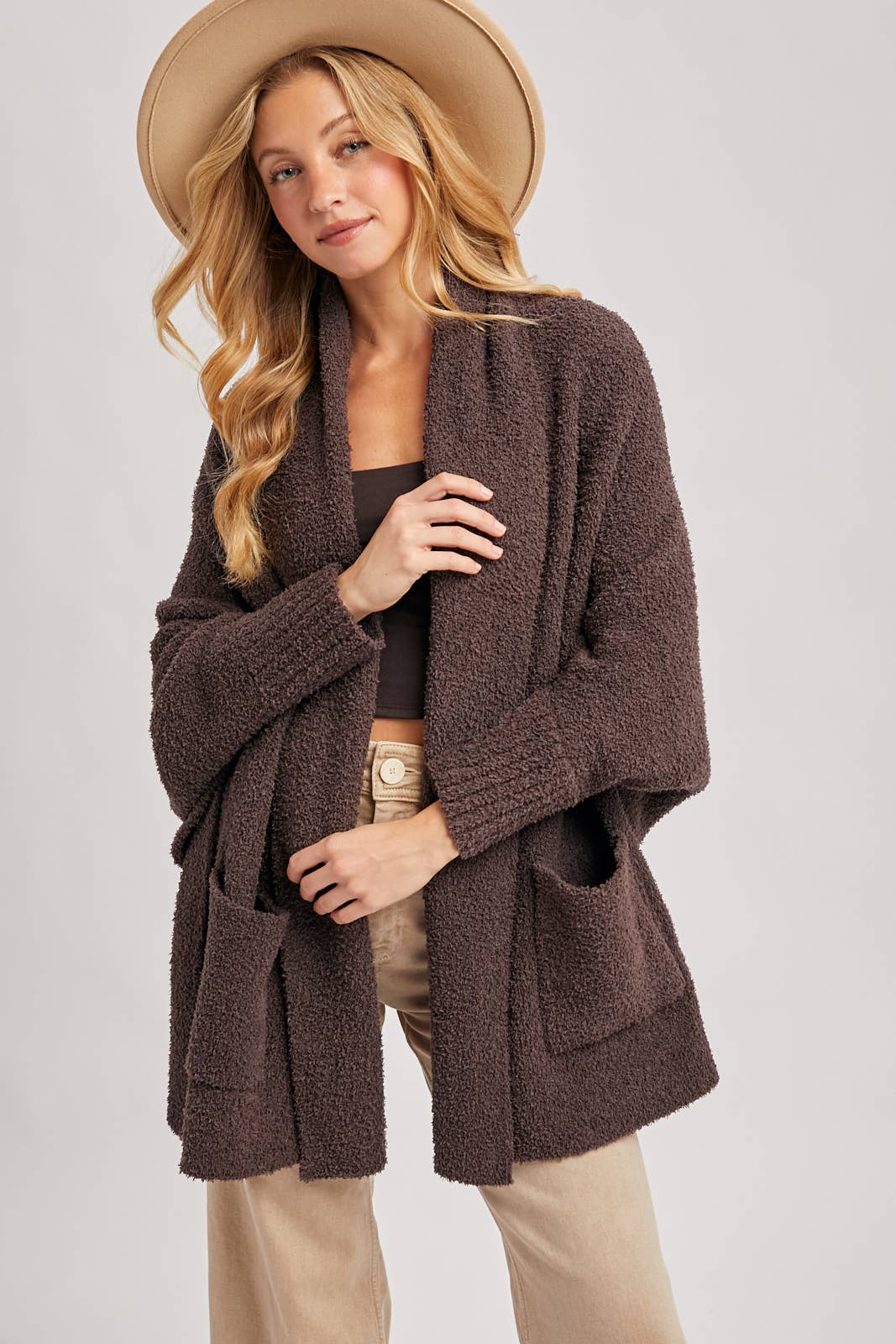 Open Front Blanket Wrap Boucle Knit Cardigan