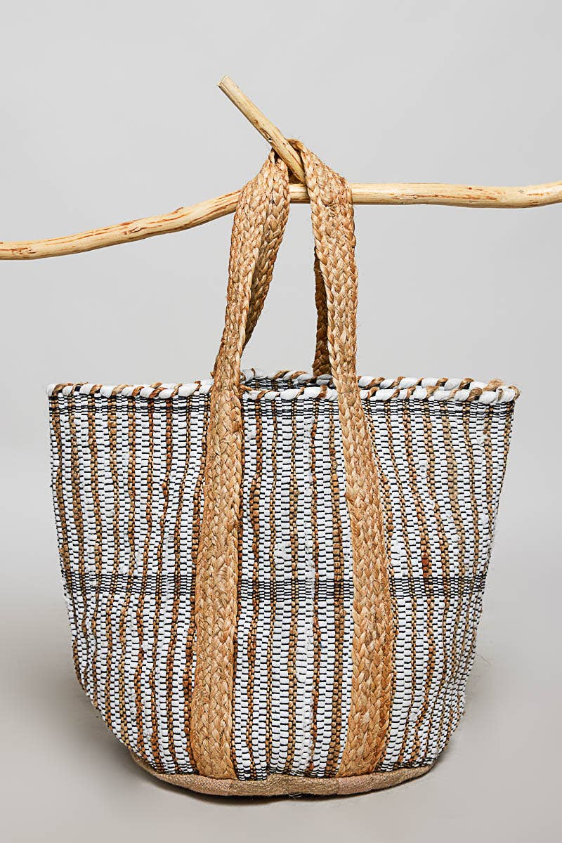 Artisanal Hand woven Striped Beach Tote Bag