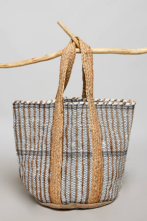 Artisanal Hand woven Striped Beach Tote Bag