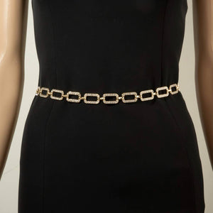 Pave Crystal Rectangle Link Chain Belt