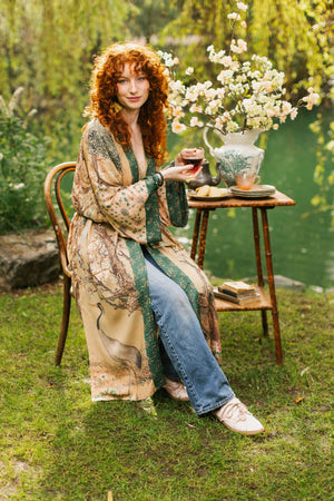 Fable Opera Duster Kimono Robe - Deer, Moon and Blossom