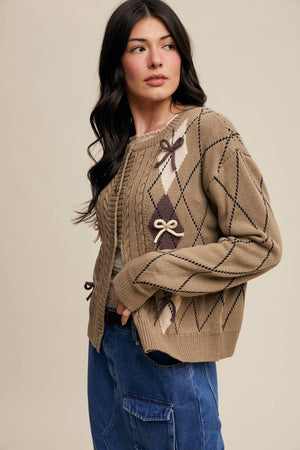 Argyle Bow Detail Knit Cardigan