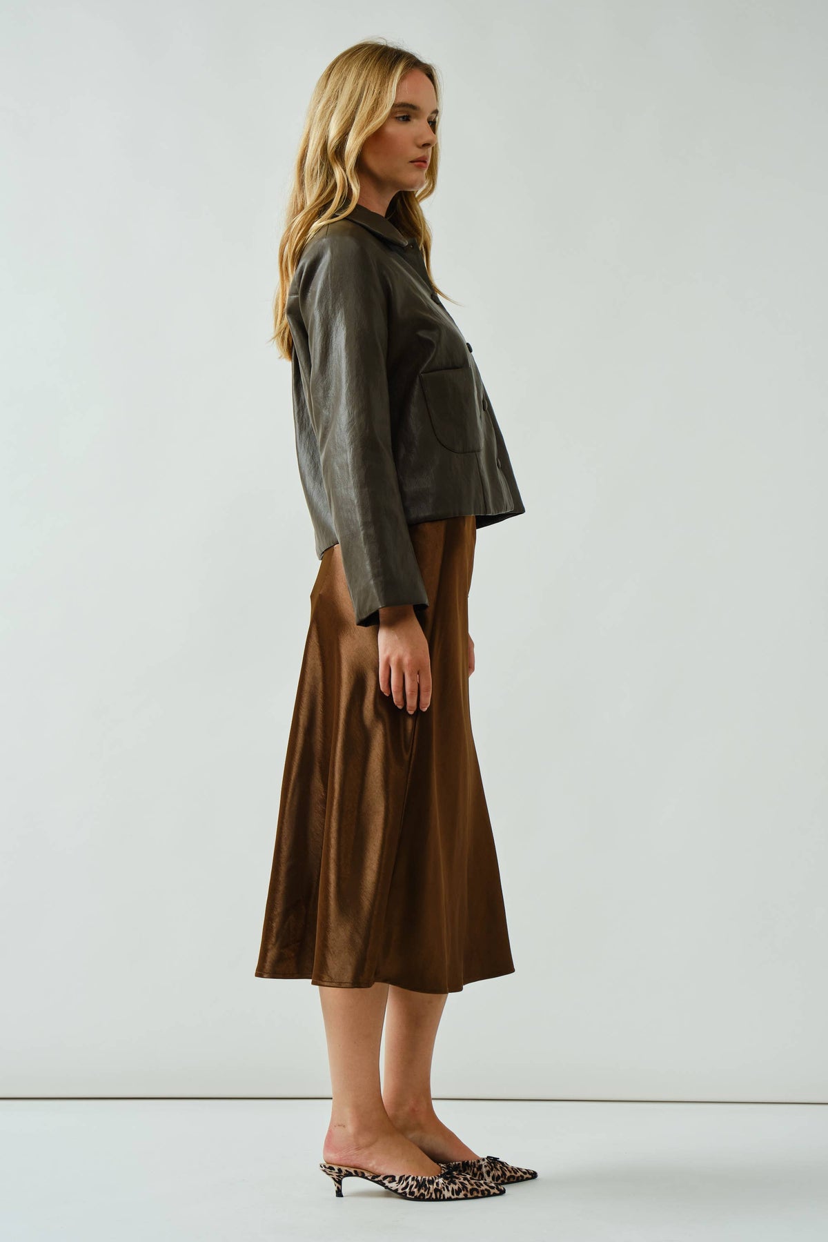 A-Line Satin Midi Skirt