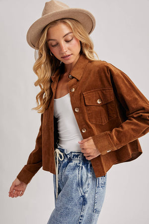 CORDUROY CROPPED BUTTON DOWN SHIRT JACKET