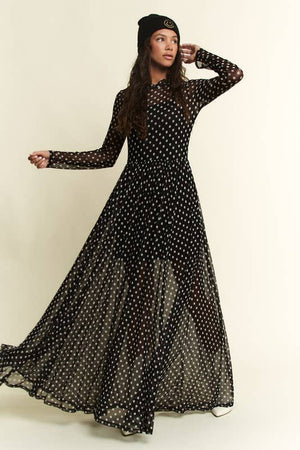 Polka Dot Mesh Maxi Dress