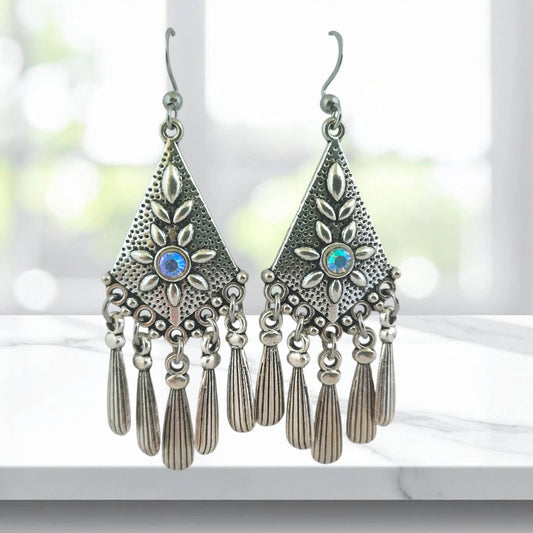 Silver Boho Tassel Earrings