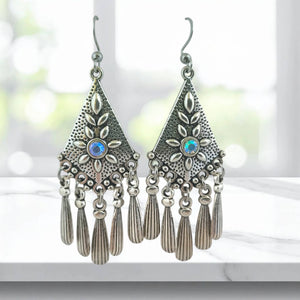 Silver Boho Tassel  Earrings