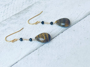 Tiger's Eye & Black Glass Earrings