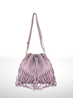 Emanuela Suede Leather Fringe Bag - Gray