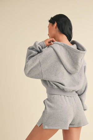 Cozy Fleece Oversized Crop Full Zip Hoodie