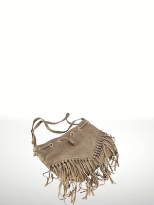Emanuela Suede Leather Fringe Bag - Gray