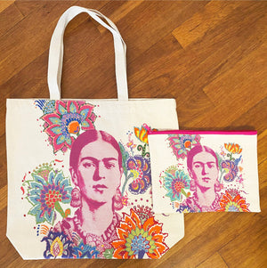 Frida cotton canvas tote bag beach market