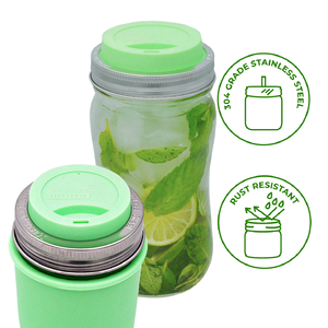 Silicone Drinking Lid with Stainless Steel Band for Mason Jars