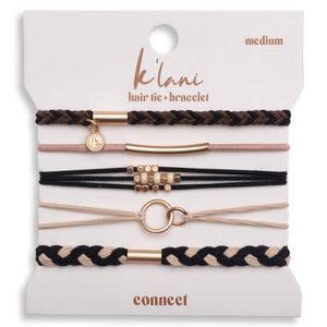 Connect Hair Tie Bracelet Set – Black, Cream & Gold