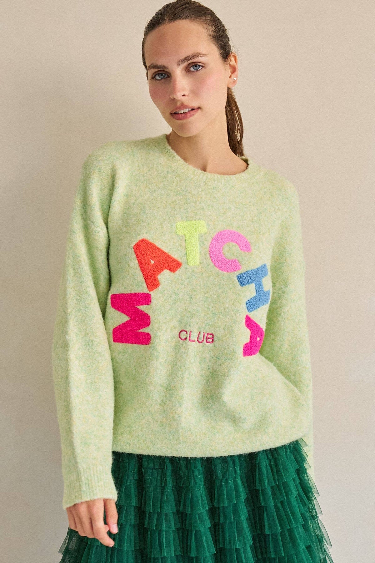 Matcha Club Patch Knit Sweater – Plus Size